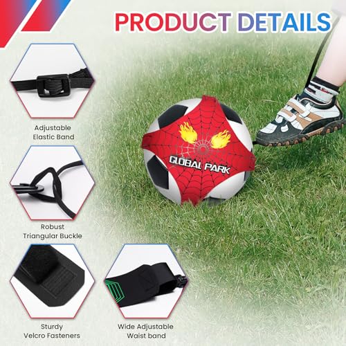 Global Park Soccer Trainer Adjustable Waist Belt - Football Training Equipment Aid for Ball Control, Passing & Shooting, Kick Throw Trainer Solo Practice Volleyball, Rugby for Kids Adults at Home - color: Red