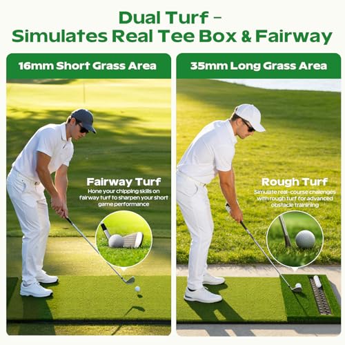 RIKADE Golf Mat - 5x4ft & 6x4ft 26mm-31mm Golf Hitting Mat for Simulators, Backyard, Garage, Indoor & Outdoor Use, Features Dual-Turf Mats with Ball Tray for Chipping and Swing Training - style: 6 x 4 ft, 1.02 in, Dual-Turf