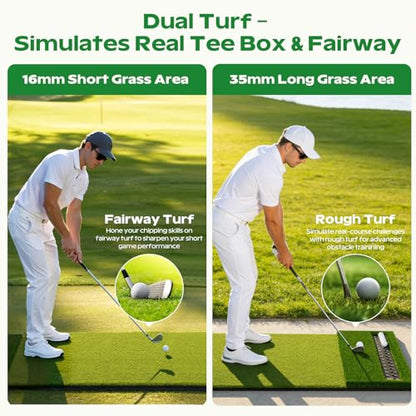 RIKADE Golf Mat - 5x4ft & 6x4ft 26mm-31mm Golf Hitting Mat for Simulators, Backyard, Garage, Indoor & Outdoor Use, Features Dual-Turf Mats with Ball Tray for Chipping and Swing Training - style: 6 x 4 ft, 1.02 in, Dual-Turf