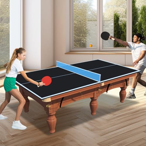 KEIKI 6FT/7FT/8FT/8.5FT/9FT Portable Ping Pong Table Top, 0.47" Portable Table Tennis Conversion Top for Indoor Games, Quick Setup, Single Side Upright, Table Tennis Set for Adults - color: Black, size: 7×4FT