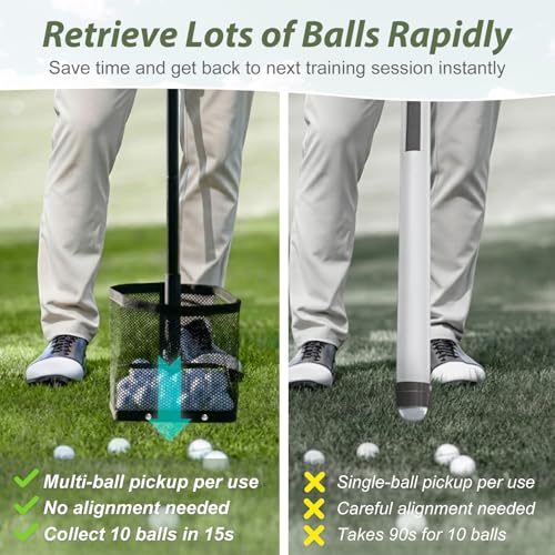 SAPLIZE Golf Ball Picker Upper, Turf-Friendly Design, No Bending Over, Quickly Collects Multiple Balls, Large-Capacity Ball Holder, Great for Backyard Practice & Training
