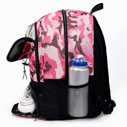 Hsmihair Youth Soccer Bag-Soccer Backpack&Backpack for Football Basketball,with Ball Compartment Separate Cleat Package - color: CamoPink