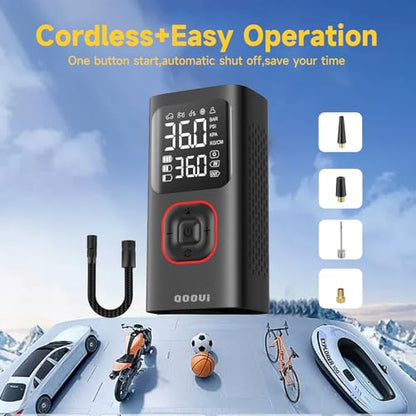 Tire Inflator Portable Air Compressor,Cordless Mini Bike Pump/Air Pump for Auto, Motorcycle, Bicycle, Balls,with LED Lights&Pressure Gauge Black