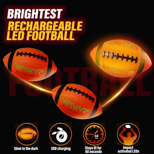 Glow in The Dark Football, Light Up LED Football Size 6, USB Rechargeable, Cool Outdoor Sports Boy Toys for Night Games, Birthday Gifts for Kids & Teens Age 6–12 - size: Size 6
