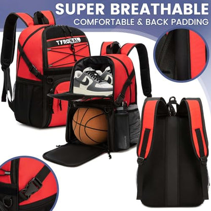 Basketball Bag Backpack with Ball Holder and Shoes Compartment,Best for Basketball, Soccer, Volleyball, Gym. (RED) - color: Red