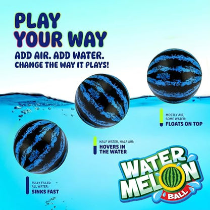 Watermelon Ball – The Ultimate Swimming Pool Game for Under Water Passing, Dribbling, Diving and Pool Games for Teens, Kids, or Adults, Balls Fills with Water, Blue, 9 inches - size: 9", style: 9" Blue