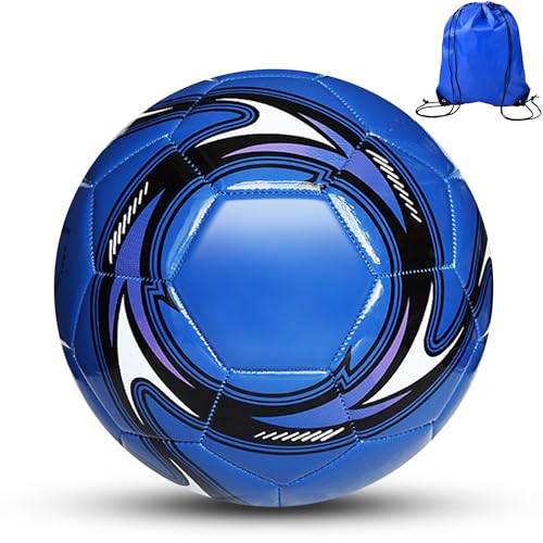 Soccer Ball Size 3,4,5 Soft PU with Football Bag Needle for Practice Training - color: Pearl Blue, size: Size 4