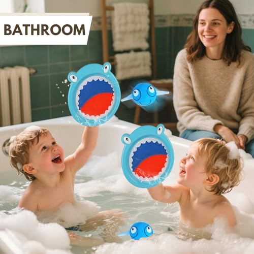 Waterproof Toss and Catch Ball Set, Shark Toss and Catch Game with 2 Catch Paddles & 2 Soft Water Balls, Outdoor Toy for Pool, Beach, Backyard & Bath, for Kids Ages 3-8
