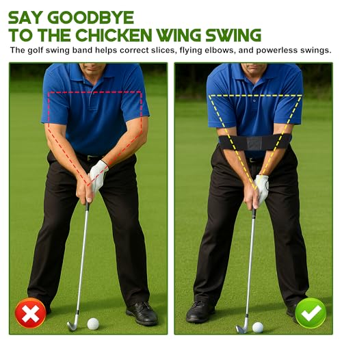 Enhon Golf Grip Trainer & Connection Band, Club Grip Trainer Aid Attachment and Swing Correcting Arm Band Kit for Right Handed Men Women Golfer Beginner Fix and Elbow Position