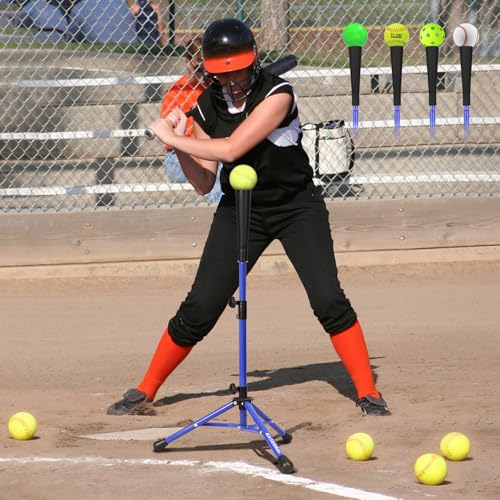 BaseGoal Batting Tee Baseball Tee,Softball Travel Portable Tee Tripod Stand Rubber Tee for Batting Training Practice with Carrying Bag - color: Blue, style: Tee