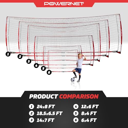 PowerNet Soccer Goal for Backyard, 3Mx2M / 6x4 / 8x4 / 12x6 / 14x7 /18.5x6.5 / 21x7 / 24 x 8 Portable Soccer Net, Sports & Outdoors Training Equipment, Quick Setup 1 Goal & Zipper Storage Bag - style: 8 x 4 FT