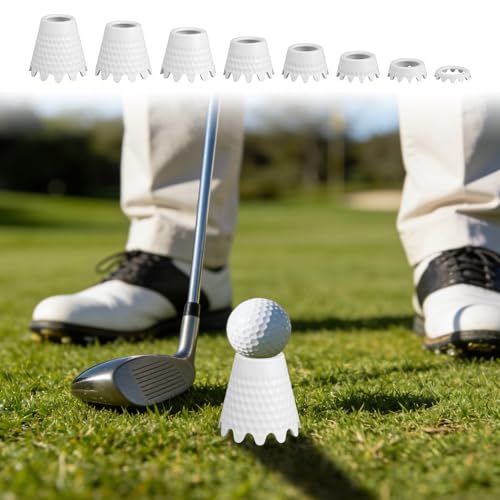 8pcs Golf Simulator Tees, 8 Size 0.4-2in/1-5cm Height Durable Plastic Golf Hitting Off Mats Tees Accessories for Indoor Outdoor Sim Practice Training Turf Driving Range (White)
