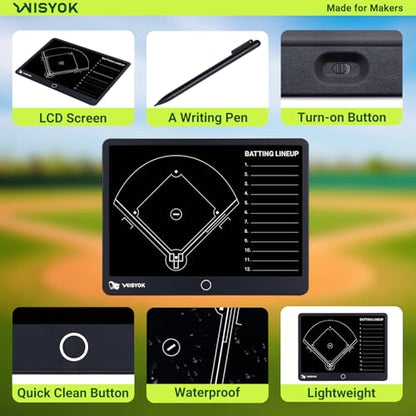 WISYOK Electronic Baseball Coaching Board, LCD Coach Clipboard, Digital Strategy Marker Lineup Board with Pen for Game, Training, Teaching - style: Baseball LCD