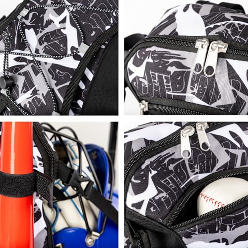 Youth Baseball Bat Bag Backpack, T-Ball & Softball Equipment Gear for Youth with Fence Hook, Lightweight Baseball Bat Backpack, Large Main Compartment for Helmet - color: Black
