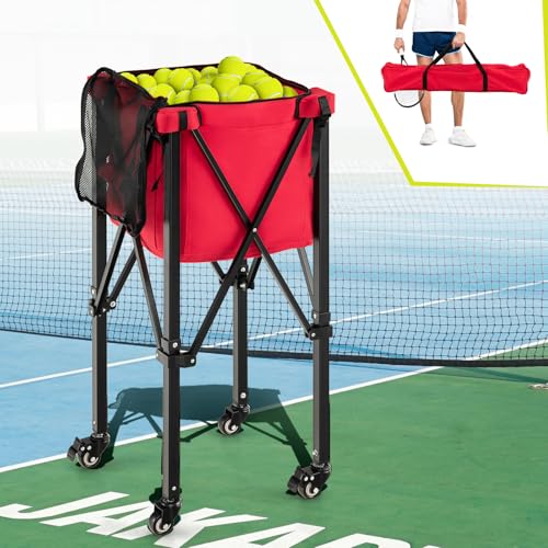 Tennis Ball Hopper Cart with Wheels, Portable Tennis Ball Basket Holds 150 Balls, Collapsible Aluminum Tennis Basket for Balls Pickup, Pro Sports Teaching Cart for Tennis Pickleball Baseball