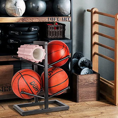 Basketball Organizers Metal Ball Storage Rack Sports Storage for Indoor Outdoor