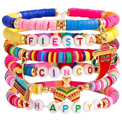 OHOME Cinco De Mayo Shirts for Women - 6 Pack Mexican Bracelets for Men | Fiesta Party Decorations Favors Supplies for Taco | Cinco De Mayo Outfit Dresses Accessories - style: Cinco de Mayo