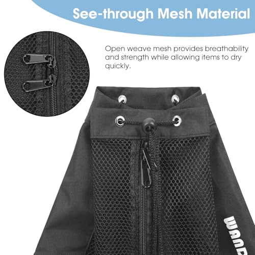 WANDF Swim Bag Mesh Drawstring Backpack Beach Backpack for Swimming, Gym, and Workout Gear - color: Black