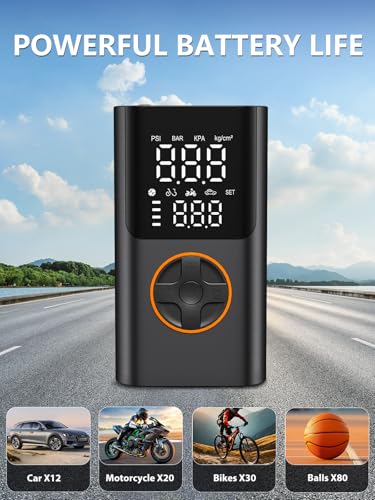 Tire Inflator Portable Air Compressor, Bike Pump with Gauge and USB Charging Output, 150PSI Fast Inflation Portable Tire Inflator for Car Bicycles Motorcycles Scooter Balls