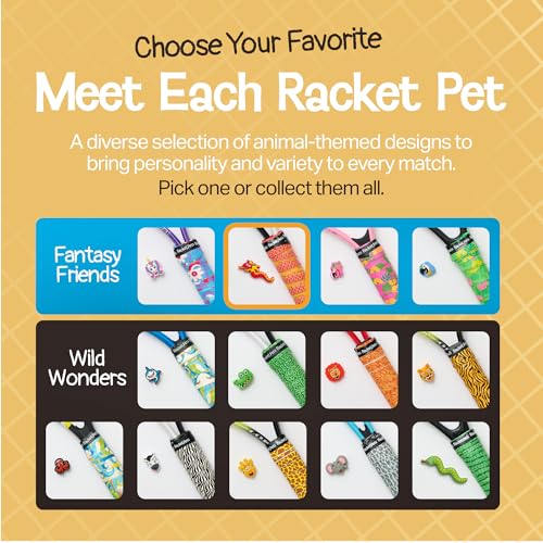 Racket Pets Kids Tennis Racket Dampener & Matching Overgrip Tape, Performance Shock Absorbing Dampener for Tennis Racket & Fun Animal Print Tennis Wrap Grip Tape - style: Tiger