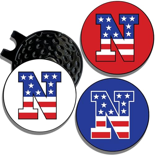 Wolf Golf Towels Golf Ball Marker Hat Clip | USA Monogram | 1 Magnetic Clip + 3 Ball Markers | Patriotic Golf Accessories for Men & Women - color: N - Red White & Blue