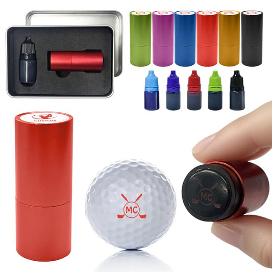 Personalized Golf Ball Stamp with Ink & Storage Tin, Custom Reusable Golf Ball Marker for Men, Customized Waterproof Golf Ball Stamper for Golfers, Golf Lovers, Dad, Husband