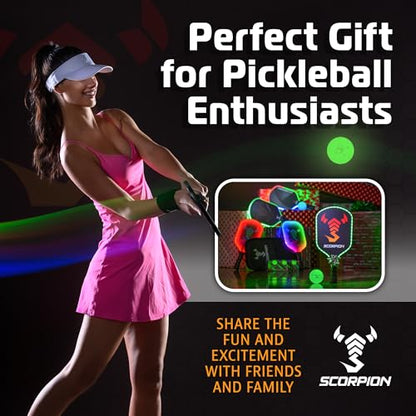 SCORPION 3-Pack Glow in the Dark Pickleballs - True Flight Outdoor Pickle Balls - Bright Sports Balls for Pickleball at Night - Consistent Bounce & Balance, 40 Holes for Precision & Control - 26 Grams