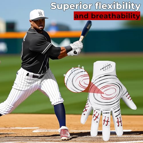 AIGEVTURE Baseball Bating Gloves Adult Youth Baseball Softball Batting Gloves Adult Kids Boys Girls - color: White and Red, size: Adult Small