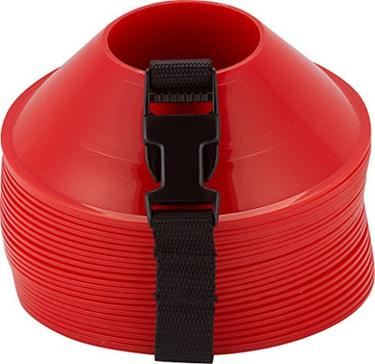 Mini Disc Cones – Set of 25 Agility Cones for Sports Training – Compact Soccer Cones with Carry Strap for Drills & Practice - color: Red (25 mini cones)