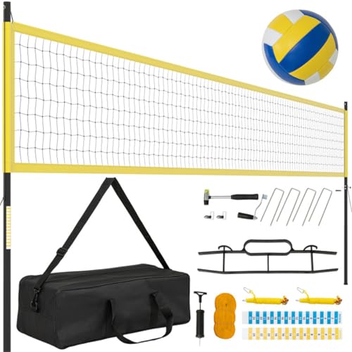 CZBZ Heavy-Duty Volleyball Net with 3-Level Adjustable Poles, Anti-Sag Winch & All-Inclusive Accessories for Backyard, Beach, Park - Yellow