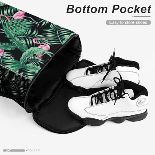 Tropical Flamingos Drawstring Backpack Gym Bag With Shoe Compartment String Bag Sport Beach Swimming Sackpack For Women Men - color: Tropical Flamingos