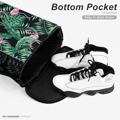 Tropical Flamingos Drawstring Backpack Gym Bag With Shoe Compartment String Bag Sport Beach Swimming Sackpack For Women Men - color: Tropical Flamingos
