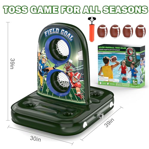 Pool Football - Inflatable Pool Toys for Kids Ages 8-12 with Stable Base and 4 Balls - Water Football Target, Outdoor Backyard & Beach Games for Kids Teen Adult Family, Summer Party Birthday Gift