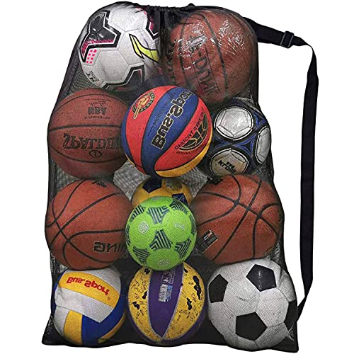 Heavy Duty Mesh Ball Bag, 30x40 Inch Extra Large Sports Equipment Bag for 12 Soccer Balls, Industrial Strength Mesh Bag with Adjustable Strap for Coaches Basketball Football Volleyball