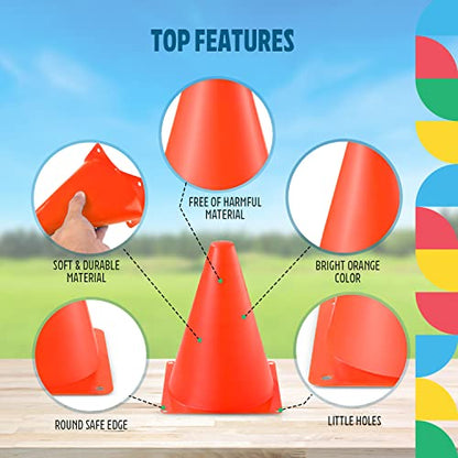 Dazzling Toys Mini Traffic Cones - 7" mini Cones, Sports Safety Cones for Soccer Cones and Basketball Practice Equipment - Mini Orange Cones for Soccer Practice and Small Driving Practice Cones.