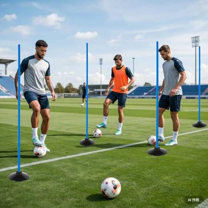 6 Pcs 5 FT Adjustable Agility Training Poles for Soccer,Basketball,Football, Horse,Dog-Speed and Agility Training Equipment Sports Training Poles with Rubber Bases and Bag - color: blue