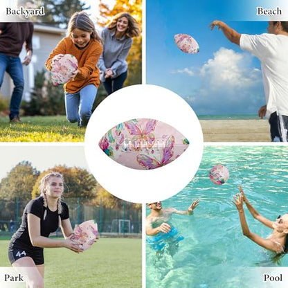 American Football, Official Size 11.9 x 7.3 Inch, Premium Composite Leather High-Grip Ball with Pro-Style Lacing, Unique Prints for Training, Games & Gifts - color: Pink Art Butterfly