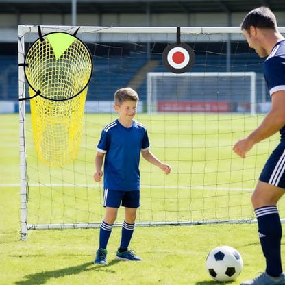 Soccer Target Net and Disc Set with Drawstring Backpack– 20” Goal Target Net (2 PCS) + 7" ABS Target Disc – Adjustable Straps, Clear Visibility for Shooting Accuracy for Solo Drills, Team Training