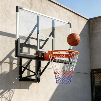 48 Inch Wall Mounted Basketball Hoop, Shatterproof Backboard with Rim, Adjustable Height Hand Crank Goal, Indoor & Outdoor with Adjustable Height, Classic Basketball Court, Teens, Adults, Schools, Pa