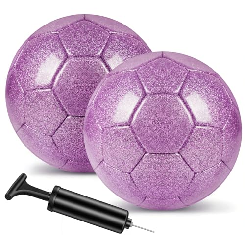 2 Pcs Glitter Soccer Ball Glitter Silver with Pump & Needle, Soccer Ball Kitfor Back to School, Birthday Gifts, Outdoor Sports Recreation Ball - color: Purple, size: Size 3