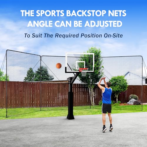 Backstop Net System for Backyard – Heavy Duty Sports Barrier Net with Steel Posts, Movable/Socketed Ball Stop Net for Soccer, Baseball, Training - size: 30FT Wide, style: Upgraded Socketed-1.75 Inch Net