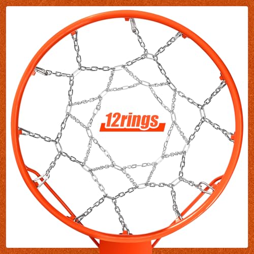 Outus 2 Pack Heavy Duty Basketball Net, 12 Loop Galvanized Chain Basketball Net Replacement, Rust-Proof Metal Replacement for Outdoor & Indoor Use, Fits Standard Hoops Outdoor, Easy Installation