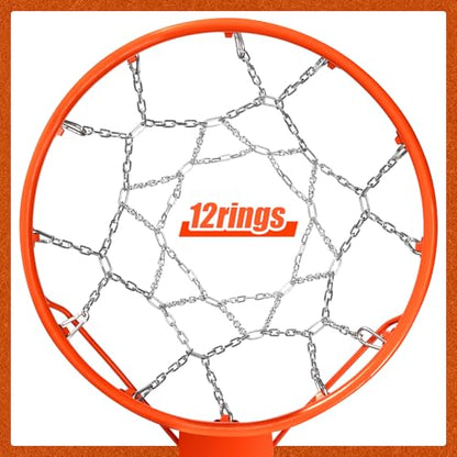 Outus 2 Pack Heavy Duty Basketball Net, 12 Loop Galvanized Chain Basketball Net Replacement, Rust-Proof Metal Replacement for Outdoor & Indoor Use, Fits Standard Hoops Outdoor, Easy Installation