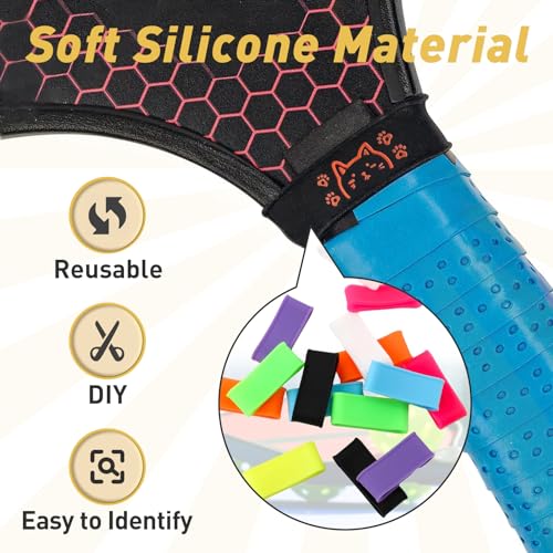 20pcs Pickleball Paddle Grip Bands for Pickleball Lovers, Tennis Paddle Fixing Grip Tape with Silicone Ring Stretchy - 7 Color Tennis Racket Handle Rubber/Grip Finishing Ring