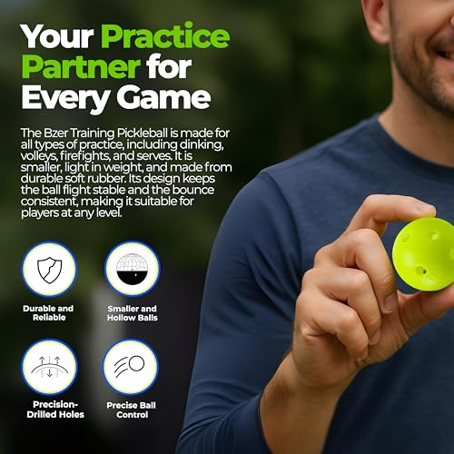 BZER Quiet Pickleball Balls – Mini Pickleballs Silent Rubber Training Ball - Set of 3 for Indoor Outdoor Play, Soft Tiny Practice Trainer, Improve Focus, Boost Control, Training Essentials