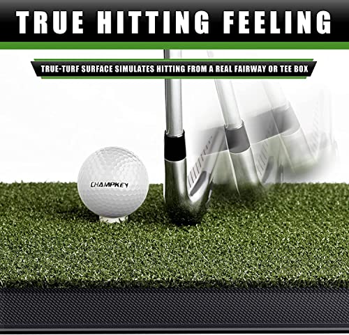CHAMPKEY Premium Synthetic Turf Golf Hitting Mat | Heavy Duty Rubber Base Golf Practice Mat | Come with 1 Rubber Tee and 9 Plastic Tees - size: S (8.5" x 17"), style: PRO Version