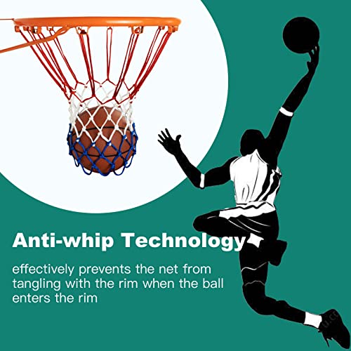 Sanung Tricolor Basketball Net, 12 Loops 7 Knots Polyester Anti-Whip Basketball Net Replacement,All-Weather for Indoor Outdoor Use, Set of 2