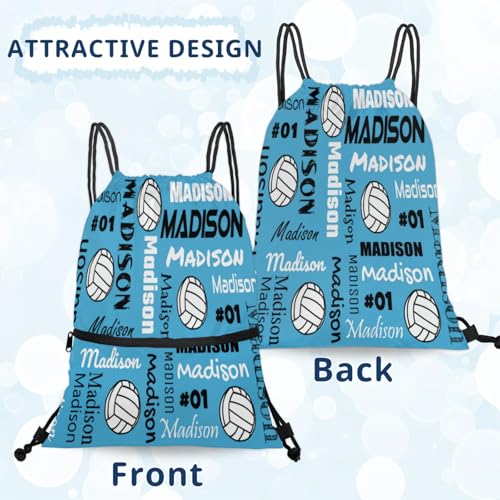 Custom Volleyball Style Drawstring Bag, Personalized Sports Ball Backpack Drawstring Sack Cinch Bags for Team Gift Party Favors, Light Blue - color: Dark Pink