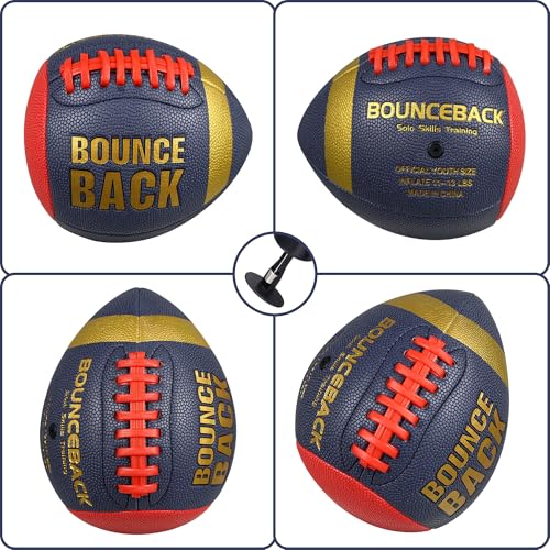 BOUNCEBACK Training Football, Youth Size & Official Size, Fatherless Football PassCatch Solo Enhancing Passing Catching(with Pump) - style: Dark Blue-7#(Ages 5-14)