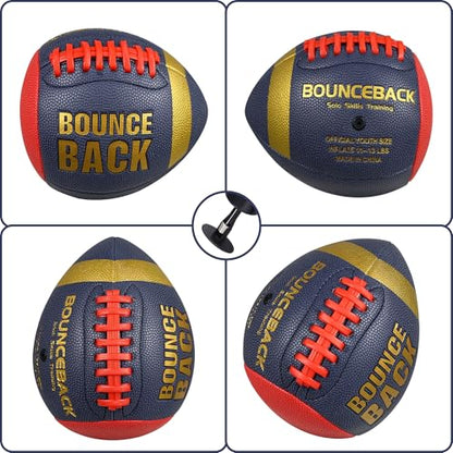 BOUNCEBACK Training Football, Youth Size & Official Size, Fatherless Football PassCatch Solo Enhancing Passing Catching(with Pump) - style: Dark Blue-7#(Ages 5-14)